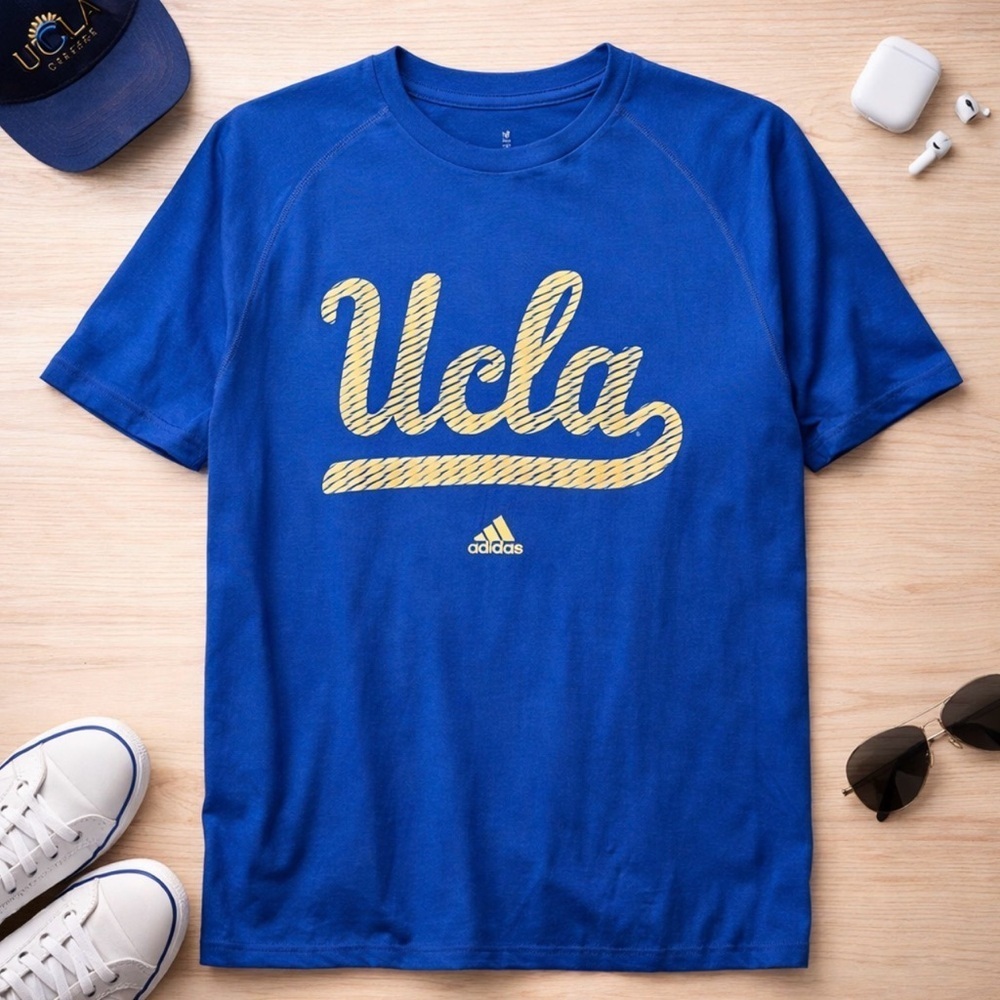 Men's Adidas Ucla Jersey Knit Crew Neck S/S Tee Shirt Blue Graphics Size Small